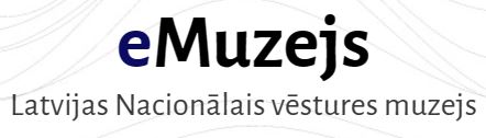 Logo. Uz balta fonā, melniem burtiem: "eMuzejs Latvijas Nacionālais vēstures muzejs"