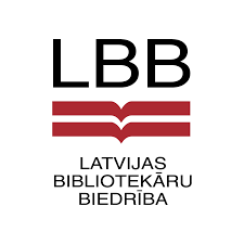 Latvijas bibliotekāru biedrības logotips - LBB, Latvijas karogs, pilniem vārdiem - Latvijas bibliotekāru biedrība.