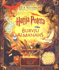 Grāmatas Dž.K. Roulinga "Harija Potera burvju almanahs" vāki. Krāsains zīmējums -no lādes izlaužas ārā visādas lietas