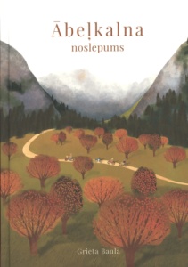 Grāmatas vāks. Krāsains zīmējums, skats no augšās uz ceļu starp rudens kokiem, pa kuru brauc velosipēdisti