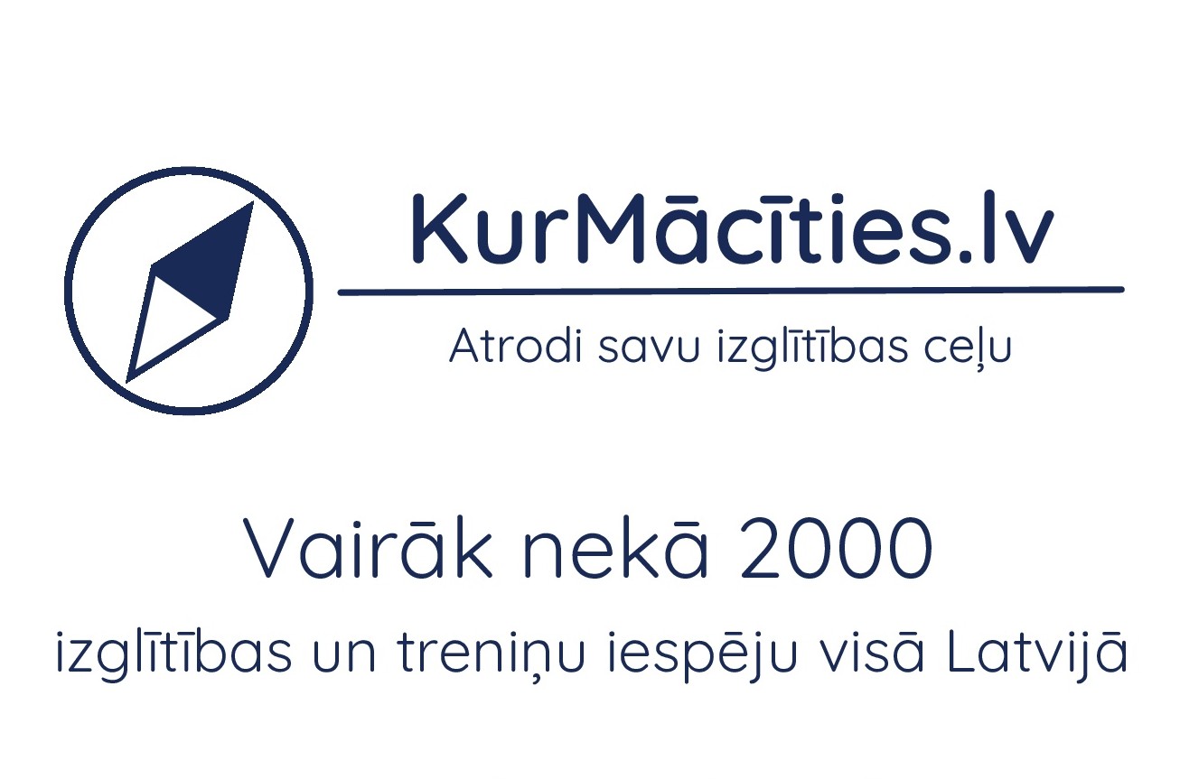 KurMācīties.lv informatīvs plakāts, kas piedāvā vairāk nekā 2000 izglītības un treniņu iespēju Latvijā,
