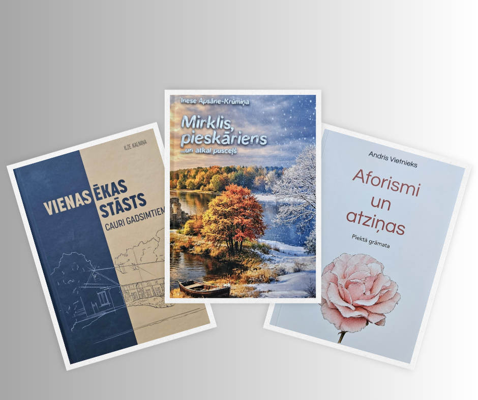 Redzama trīs grāmatu kolāža ''Vienas ēkas stāsts'', ''Mirklis, pieskāriens...un atkal pusceļš'', Aforismi un atziņas''.